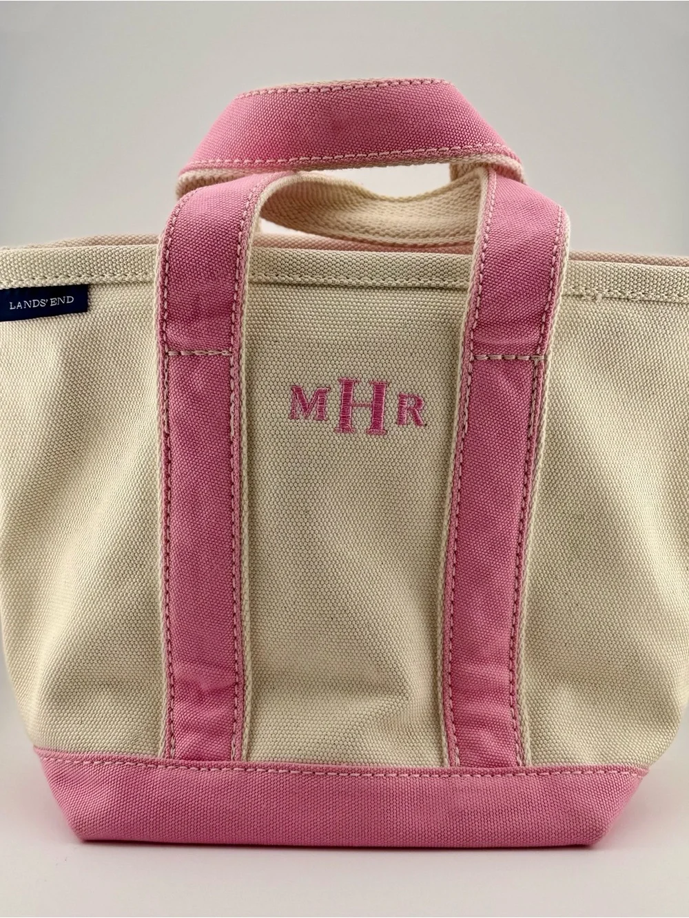 Lands' End Mini Canvas Tote with Pink Trim Pre-owned